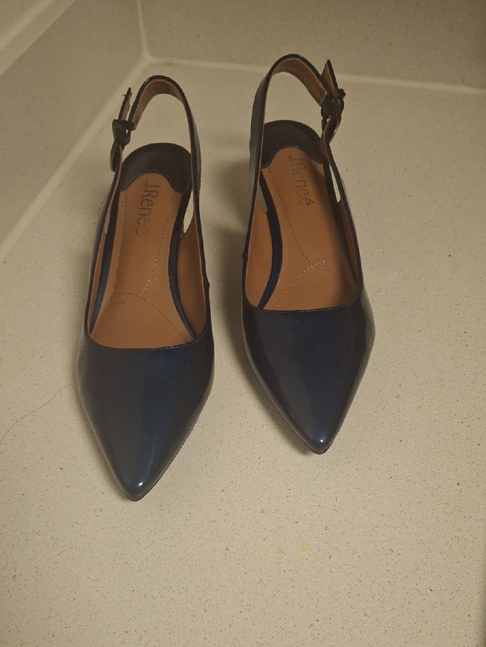 J.Renee Navy Pointed Slingback Flats